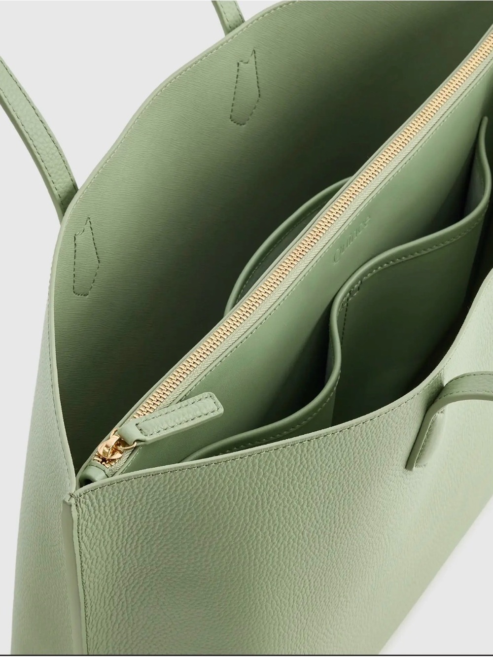 Quince Italian Leather Triple Compartment Tote – Green | Structured Minimalist - Picture 7 of 8